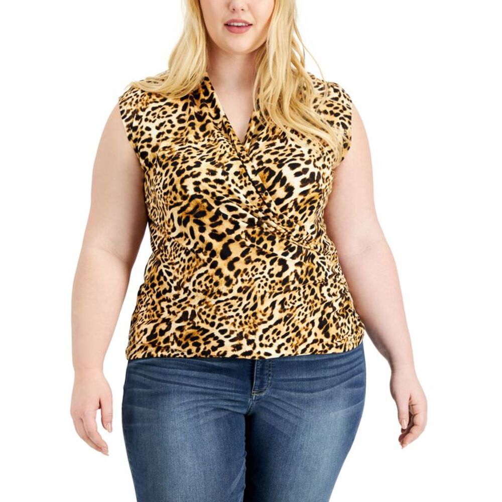 INC International Concepts Plus Size Paisley Print Sleeveless Surplice Top
